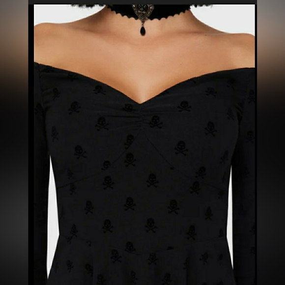Killstar Black Off-Shoulder Long Sleeve Dress - Picture 4 of 5
